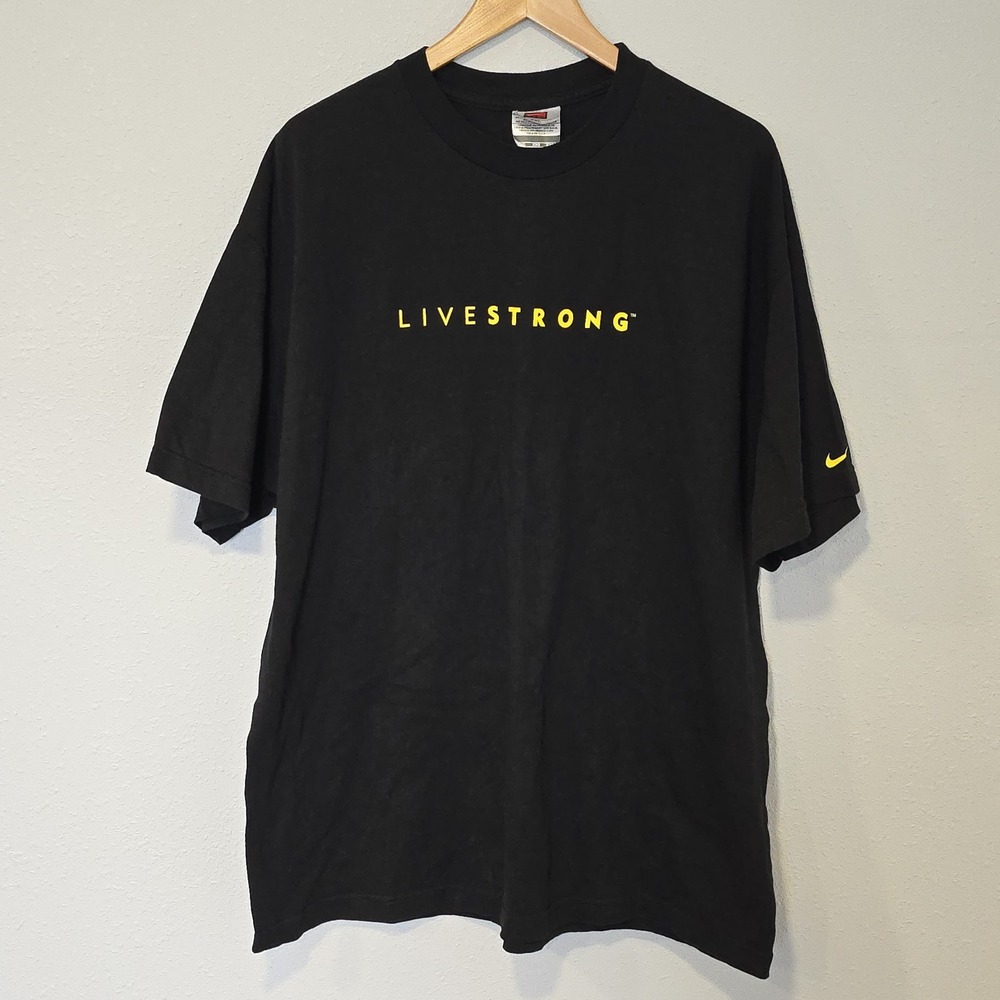 Vintage‎ Nike Team LIVESTRONG T-Shirt XXL Black Yellow Swoosh Made in Mexico